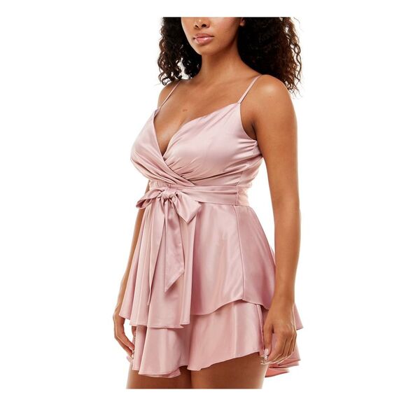 NWT B DARLIN Womens Pink Belted Skirt Spaghetti Strap Mini Dress 13\14 - Picture 3 of 4